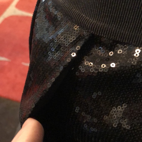 Ann Taylor Sequined Black Skirt Front Pleats, Pockets & Grosgrain Ribbon Waist - Picture 2 of 8